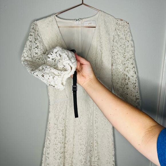 Jonathan Simkhai White Puff Sleeve V-Neck Intricate Lace Midi Dress Size 2 - Picture 9 of 16